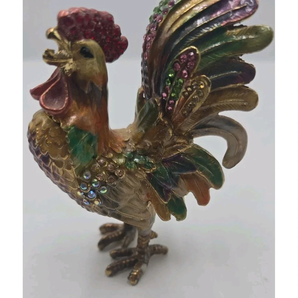 Sevenbees Vintage Style Jeweled Rooster Trinket Box Colorful Enamel Rhinestone